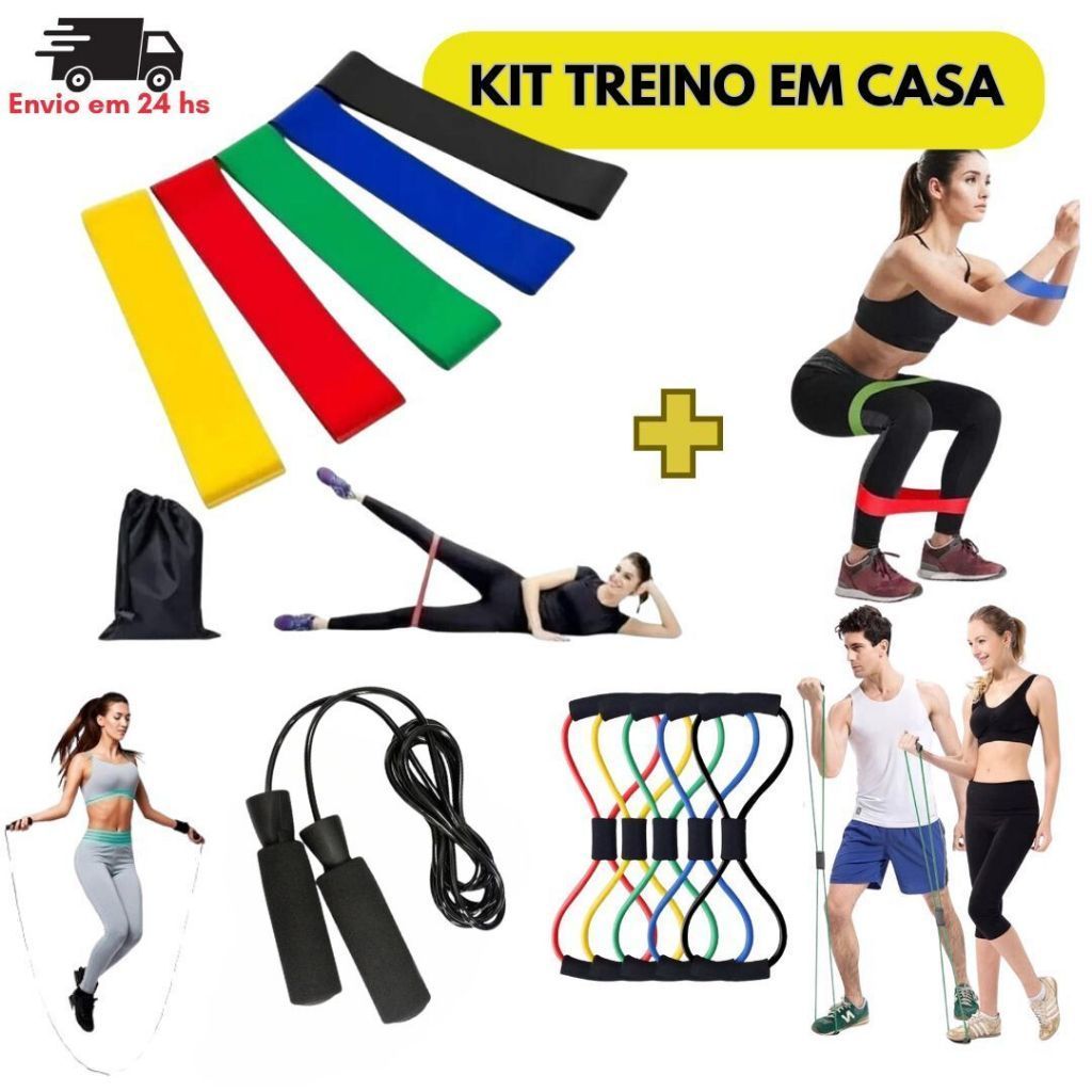 Imagem Kit Treino em casa Mini Band Elástico Extensor Cross Tube Corda de Pular