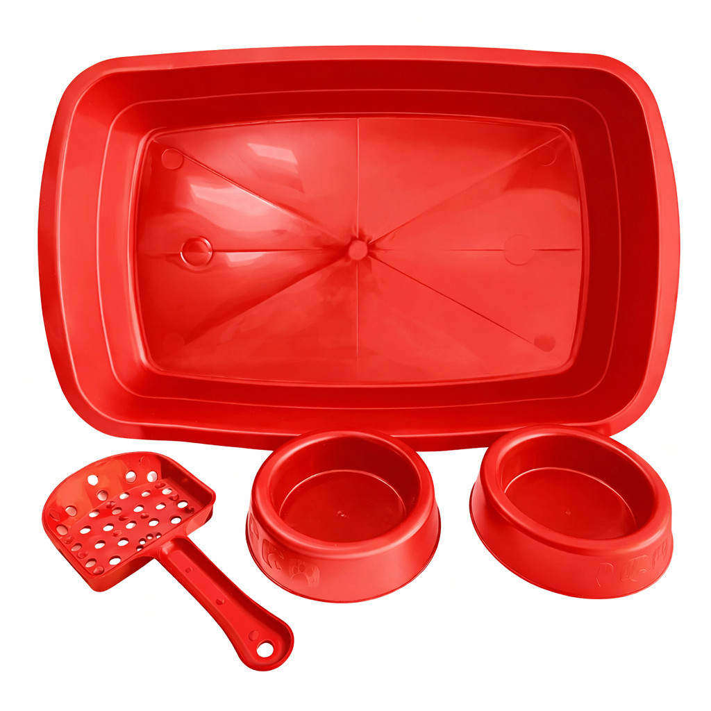 Kit Caixa de Areia Bandeja Higiênica Sanitário  Comedouro Bebedouro Pá