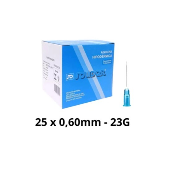 Agulha Hipódermica Azul 25x0,60mm C/ 100 Unidades - Solidor