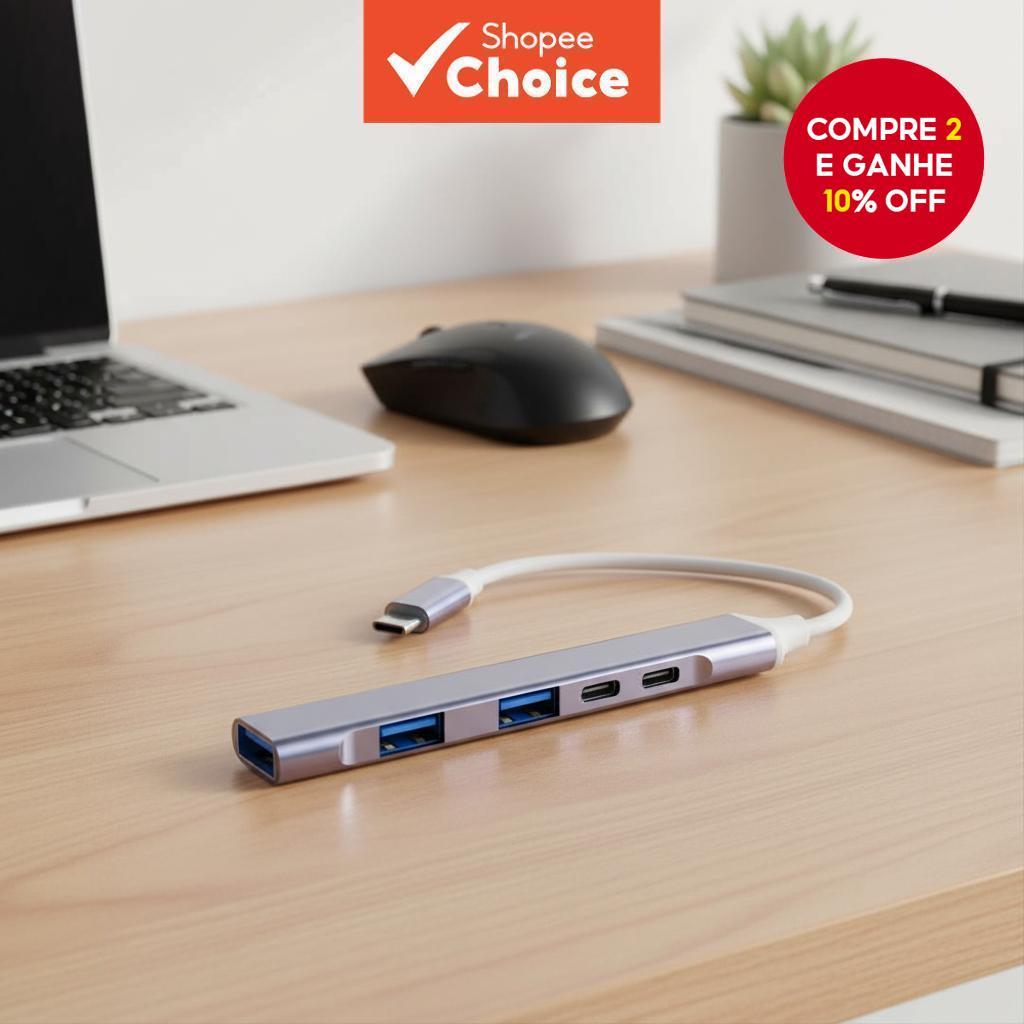  Hub USB C 5 em 1 com Carregamento PD, Tipo C 3.0, Alumínio para Transferência Rápida de Dados, Acessórios para Tablet,