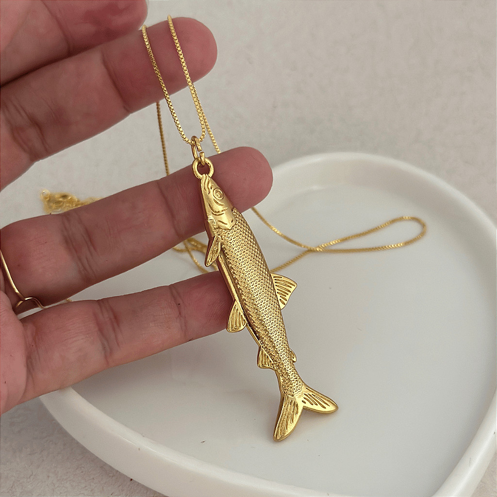 Colar Feminino longo Corrente Fina Peixe Sardinha Moda Verão Tendência em Oferta na Shopee