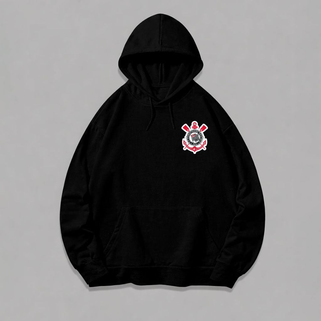 Moletom Canguru Corinthians Símbolo SCCP Time Logo No Peito Algodão Blusa De Frio Torcedor Com Capuz