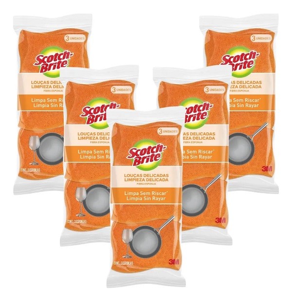 Kit 5 Pacote Esponja Louças Delicadas Laranja SCOTCH Brite em Oferta na Shopee