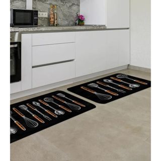 Jogo De Tapetes Para Cozinha Wevans Preto em Oferta na Shopee