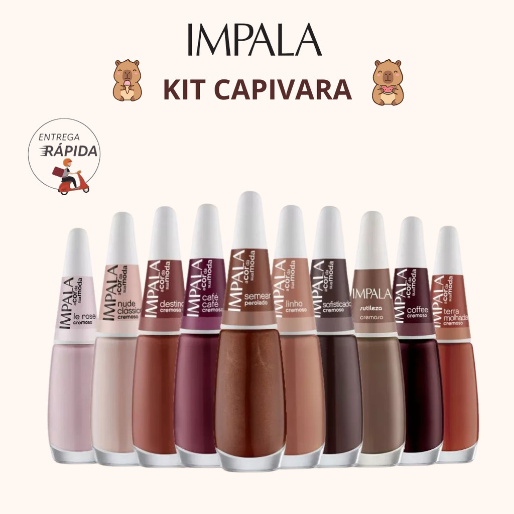 Kit 10 Esmaltes Impala Marrom Nude Esmalte Capivara Manicure Atacado