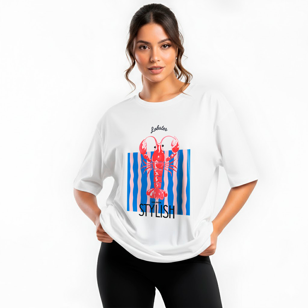 Camiseta Básica Oversized Feminina Stylish Lagosta  Streetwear Harajuku Aesthetic Camisa