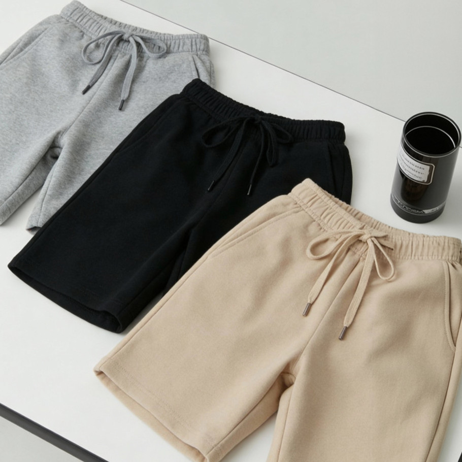 Kit 3 Bermudas Short Infantil Juvenil Moletinho Verão Carnaval Conjunto Kids Casual Preto Cinza Bege