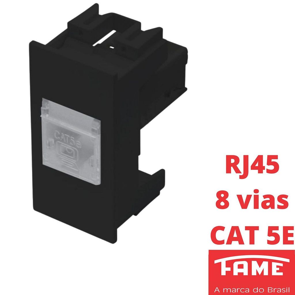 1un Módulo Tomada Rede de Informatica RJ45 CAT 5E 8 Vias Habitat Black Preto FAME
