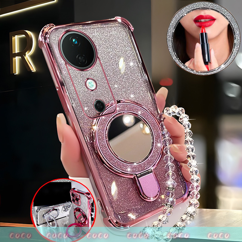 Capa Para Vivo V40 Pro 5G V50 5G V60 Lite V50 De Telefone Galvanoplastia glitter Casca Macia anti Queda Com Suporte De E