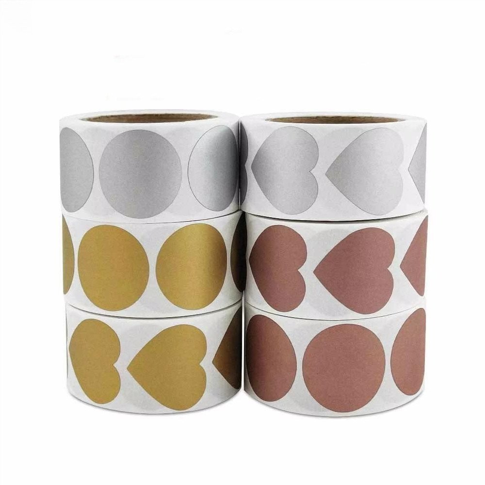 300pcs/rolo 1 Polegada Adesivos Raspadinhas Cartões Autoadesivos Redondos Etiquetas Adesivas Douradas e Rosas