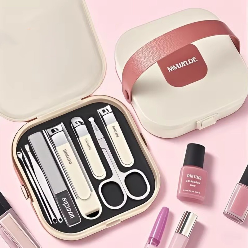 Conjunto De Cortador De Unhas De Aço Inoxidável , 8 Peças , Profissional , Marrom/Branco , Ferramentas Para , Manicure ,