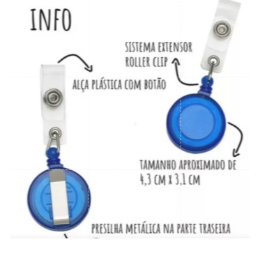 Kit com 5 unidades de Porta Cracha Retrátil Roller Clips Varias Cores Envio Imediato