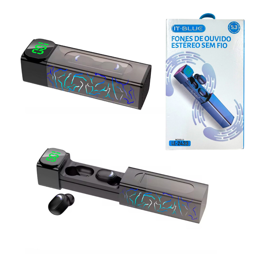 FONE SEM FIO Bluetooth 5.3 Stereo TWS IT BLUE CANCELAMENTO DE RUIDO LUMINOSO BARATO ORIGINAL