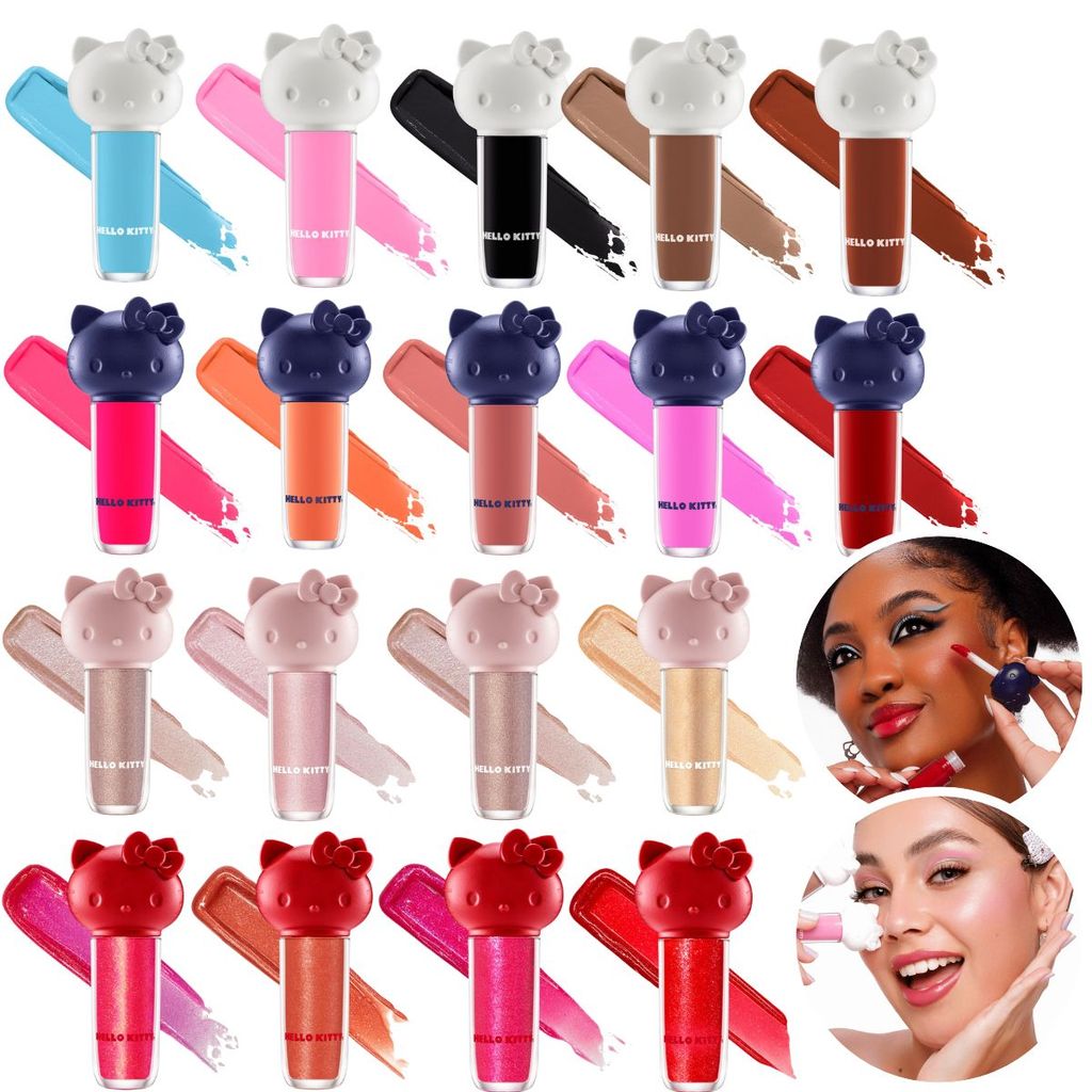 Hello Kitty Bruna Tavares Blush, Sombra, Gloss e Iluminador em Oferta na Shopee