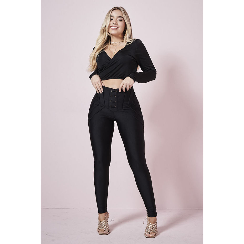 Calça Feminina Up Glam Ilhós Planet Girls Preto