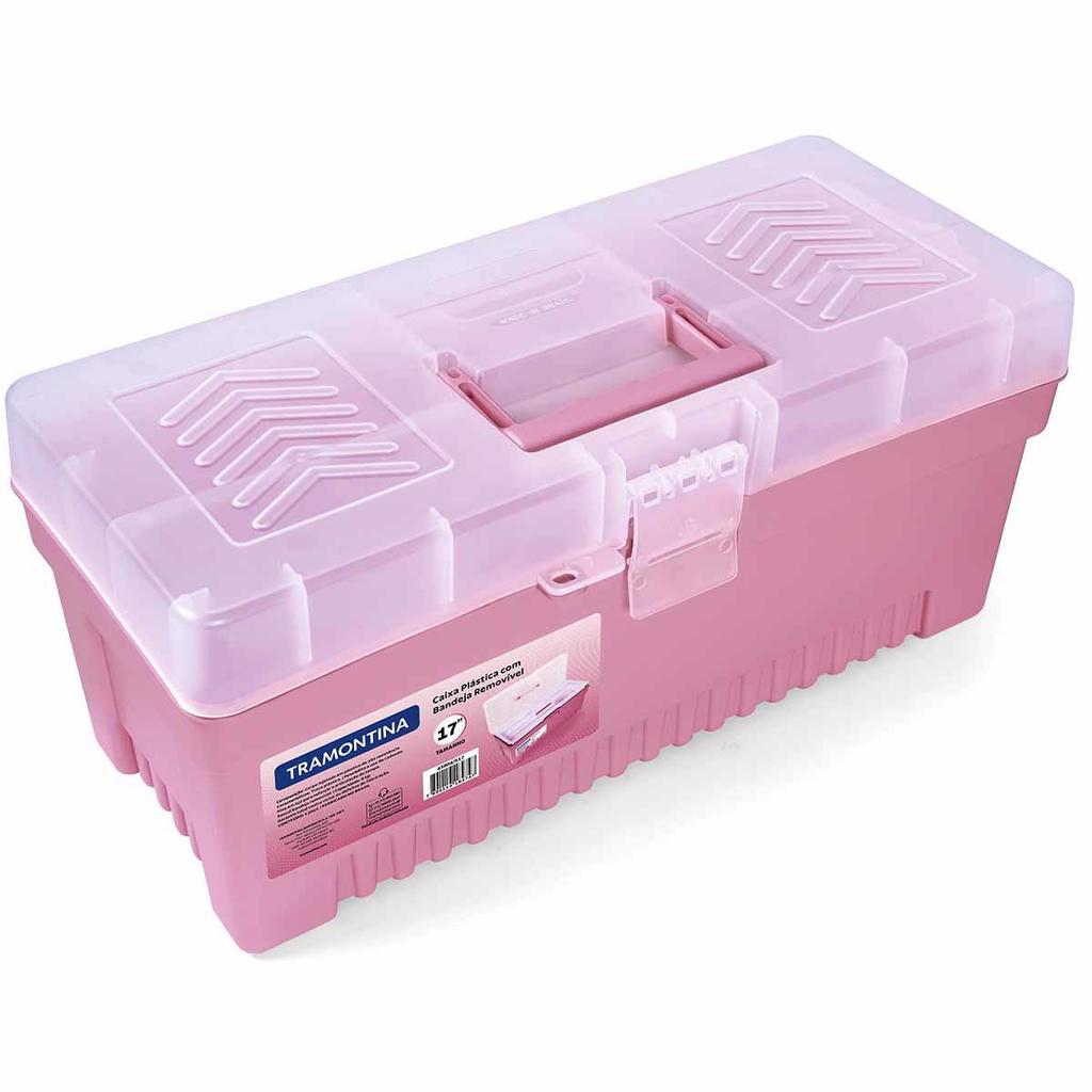 Caixa Plástica Para Ferramentas Com Bandeja Removível 17'' Rosa (43804/517) - Tramontina em Oferta na Shopee