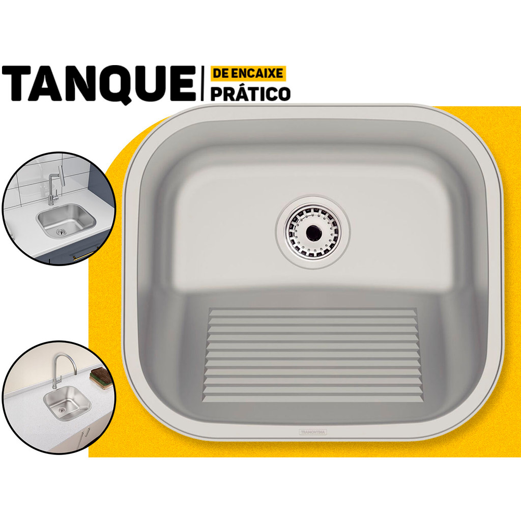 Tanque De Encaixe 50 x 40cm Cuba Inox Acabamento Escovado Para Lavanderia Com Esfregador 34 Litros Tramontina em Oferta na Shopee