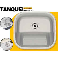 Tanque De Encaixe 50 x 40cm Cuba Inox Acabamento Escovado Para Lavanderia Com Esfregador 34 Litros Tramontina