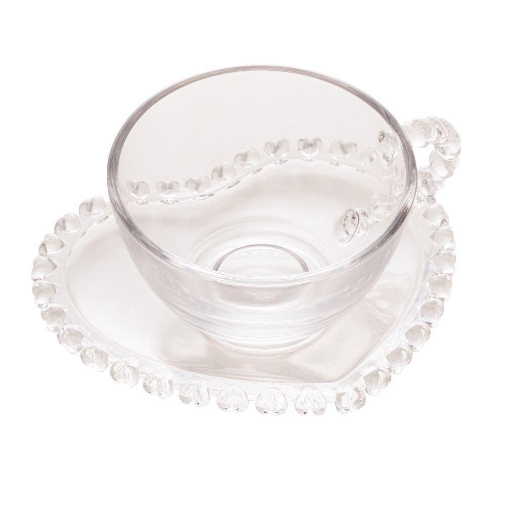 Xícara de Chá de Cristal com Pires Coração 170ml - Lyor