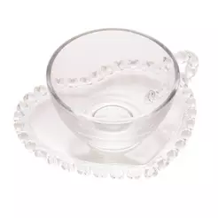 Xícara de Chá de Cristal com Pires Coração 170ml - Lyor