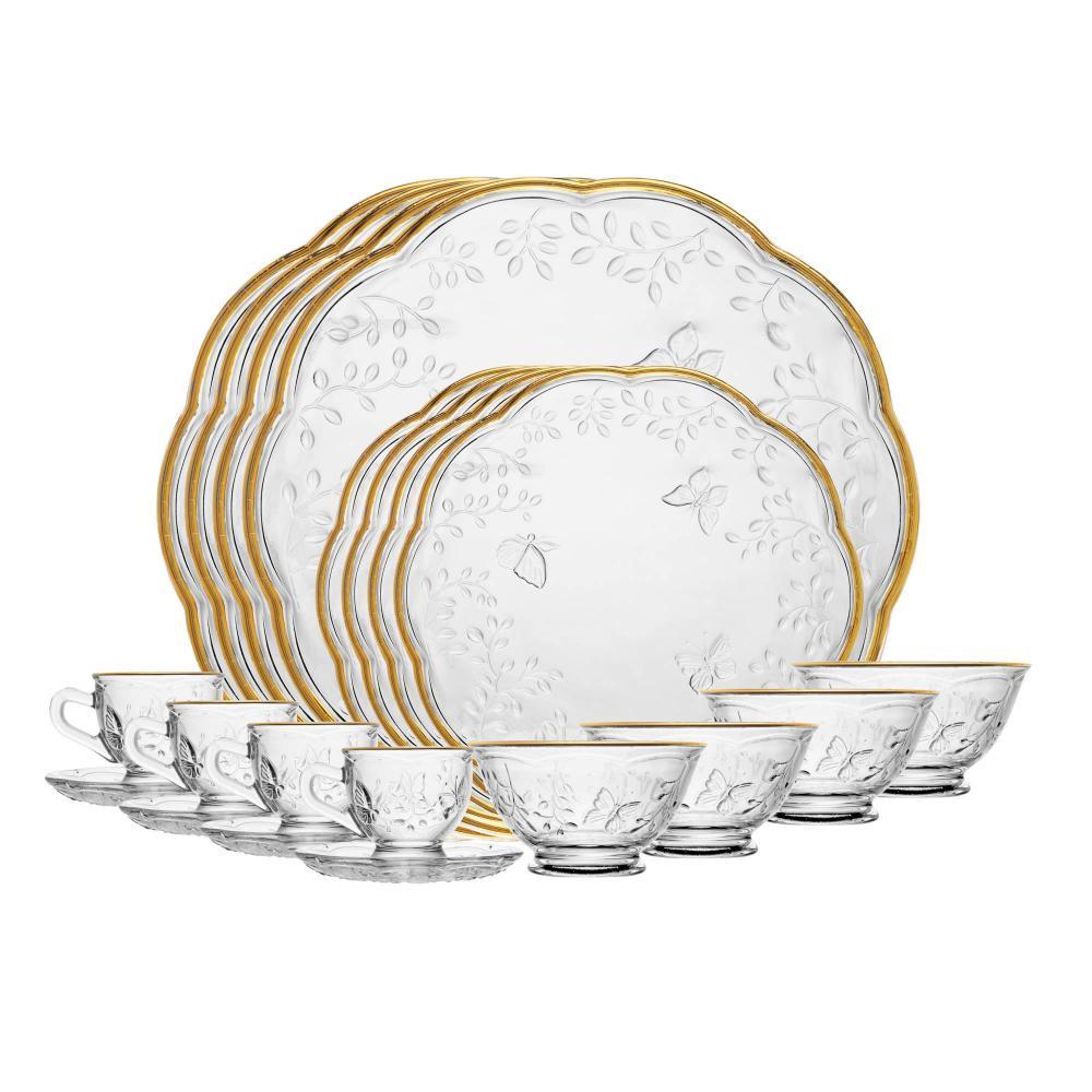 Jogo de Jantar 20 peças New Butterfly Fio de Ouro Cristal em Oferta na Shopee