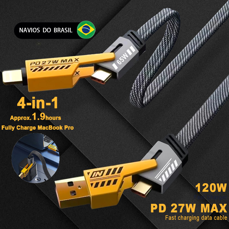 4 Em 1 Estilo Mecânico 65W Carregamento Rápido Dados USB A + C Cabo Para Tipo iOS Fio Cabos ZYCase