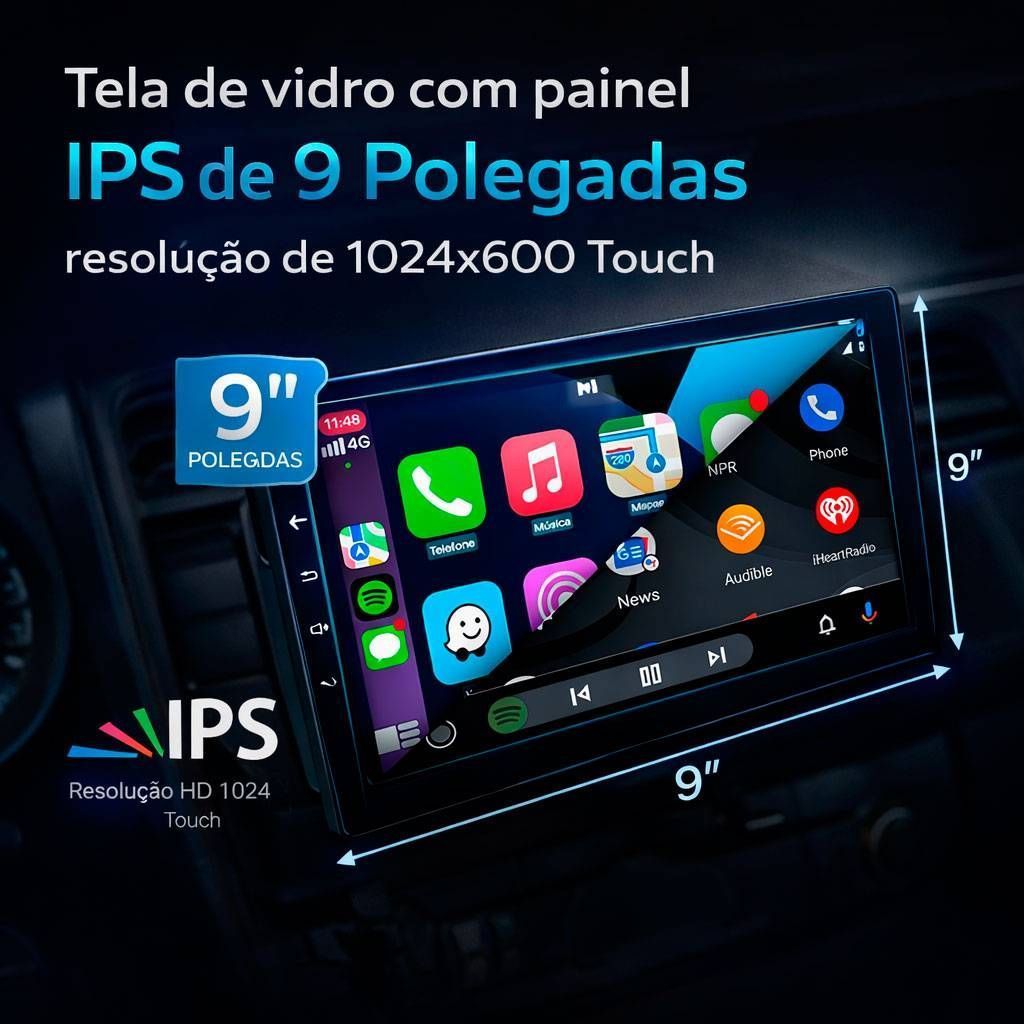 Central Multimídia Mp5 9 Tela de Vidro IPS Carplay Android Auto Sem Fio Bluetooth USB · foto 2