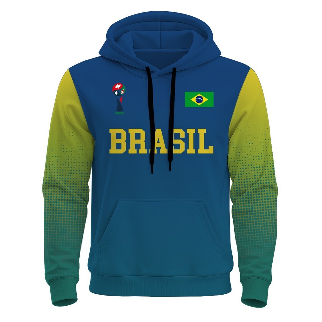 Moletom Masculino 3D Poliéster Blusa de Frio Futebol Copa Brasil Mundial Estampa Azul Verde Seleção