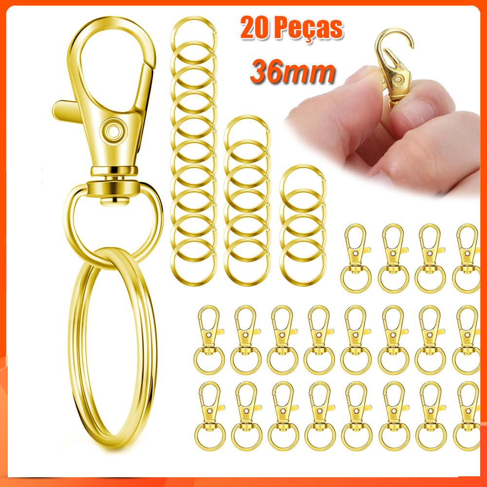20 peças 36mm Argola para chaveiro de ganchos de chaveiro de faça você mesmo chaveiro joias acessórios de fivela Dourado