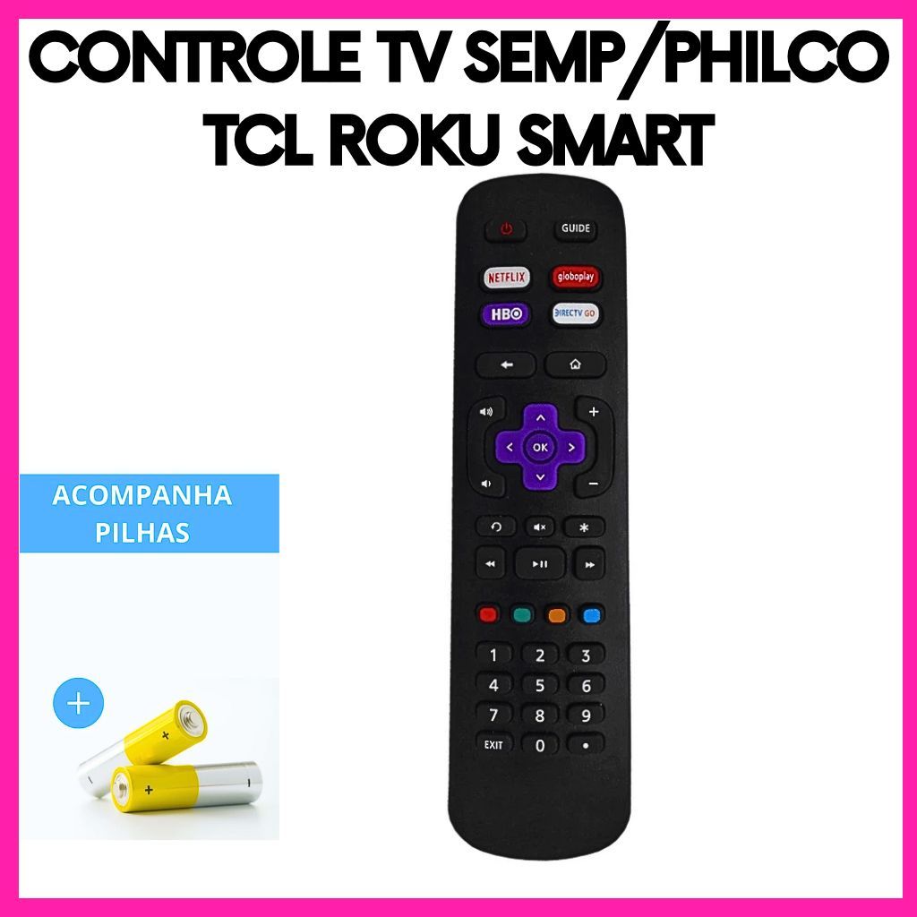 Controle Remoto Compatível com Roku TV Smart Todas as Marcas +2 Pilhas em Oferta na Shopee