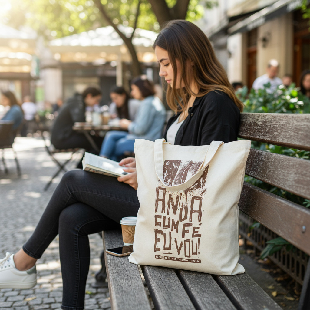 Bolsa ecológica Ecobag Bolsa Praia Bolsa Grande 33x38 Andá Cum Fé Eu Vou - HYPE