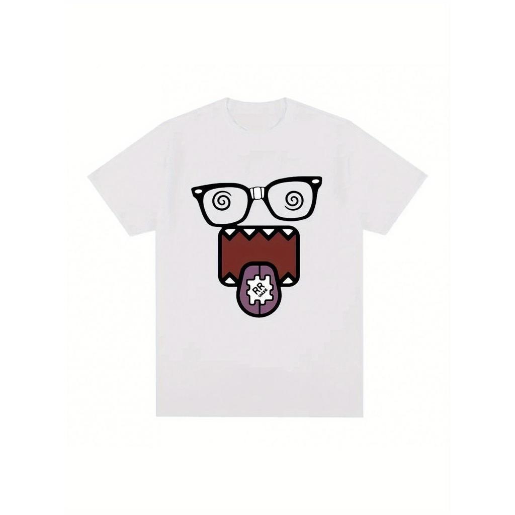 Camiseta Masculina Domo Kun com Estampa de Meme Divertida - Camiseta Casual Oversized Retro de Manga Curta com Desenho A