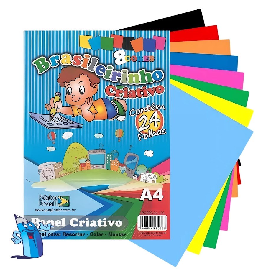 KIT PAPEL CRIATIVO COLOR SET 3/6/12 PACOTES 8 CORES 24 FOLHAS A4 80G/M² BRASILEIRINHO