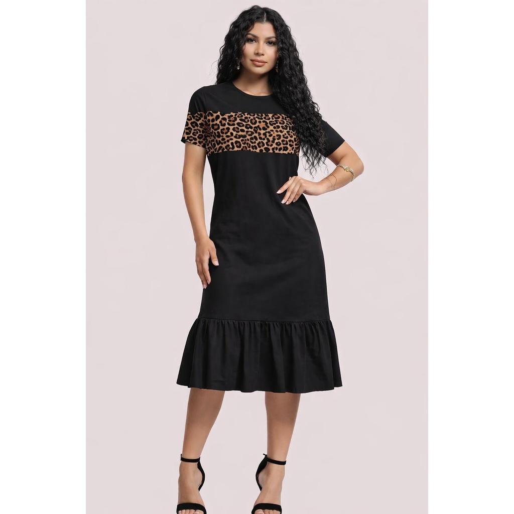 Vestido elegante  Feminino Babado Midi Camisão Algodão Premium moderno