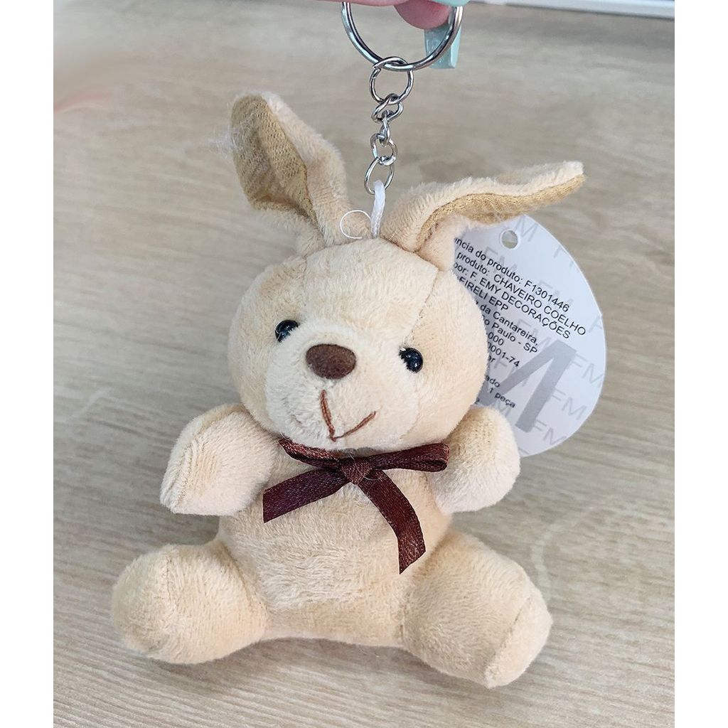 Chaveiro Coelho de Pelúcia Decorativo Bege - 01 unidade - Rizzo Embalagens
