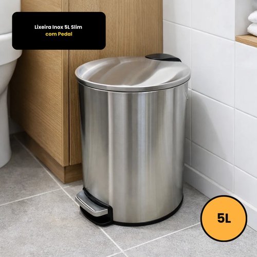 Lixeira Slim Inox 5 Litros Com Pedal Abertura Automatica Cozinha Banheiro