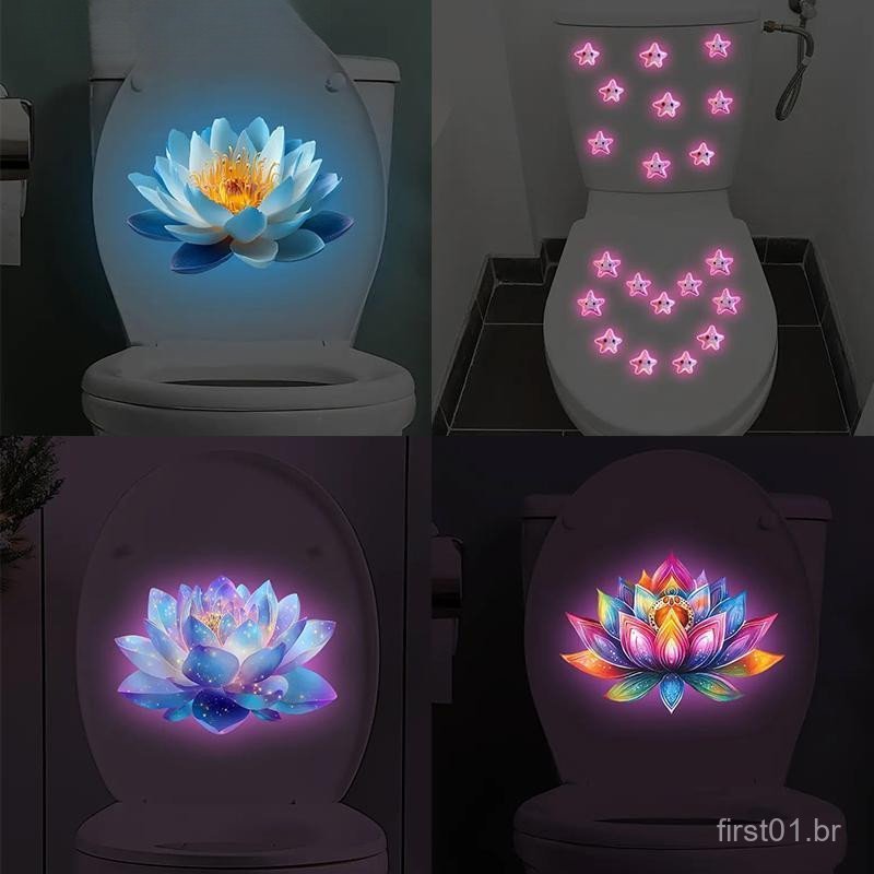 Adesivo luminoso autoadesivo de lótus para banheiro, decoração de tampa de vaso sanitário, ornamento de ambiente.