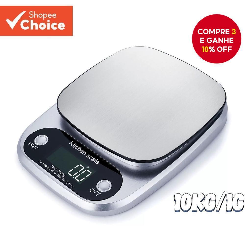 Balança digital 10kg/1g Teclado De Aço Inoxidável Para Pesagem De Alimentos , Café , Bateria AAA , Equipamento De Cozime