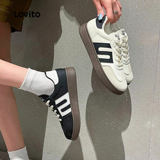 Lovito Tênis Casuais Colorblock Retrô para Todas As Estações Brancos para Mulheres LFA86057 em Oferta na Shopee