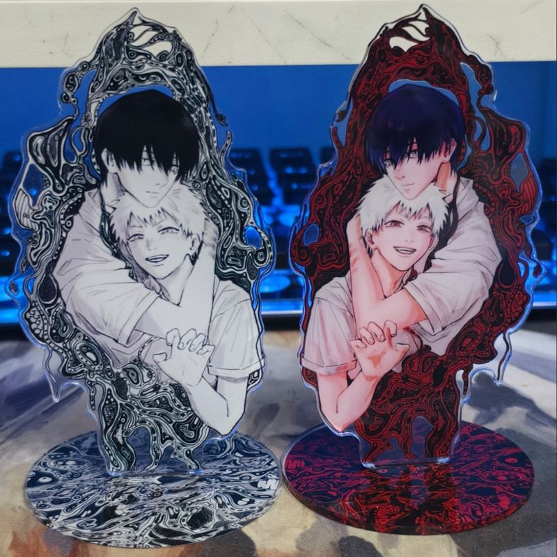 2 Pçs/Set Nova Combinação Criativa Anime O Verão Hikaru Died Yoshiki Tsujinaka Indou Figura Acrílica Suporte Modelo Brin