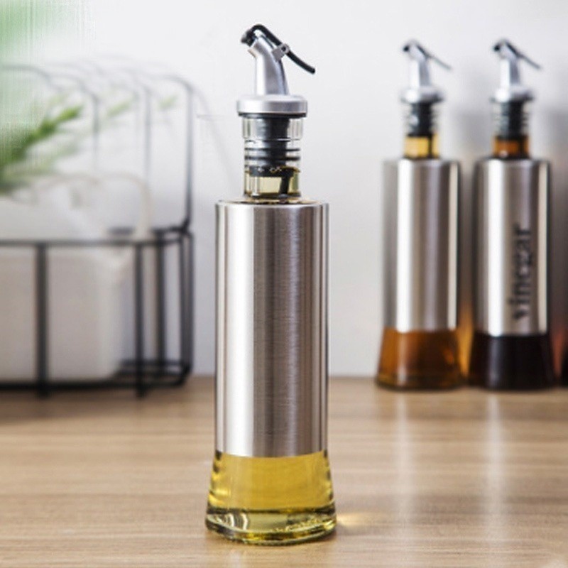 Galheteiro 200, 300 e 500ml Porta Azeite e Vinagre de Vidro Premium e Aço Inox com Dosador