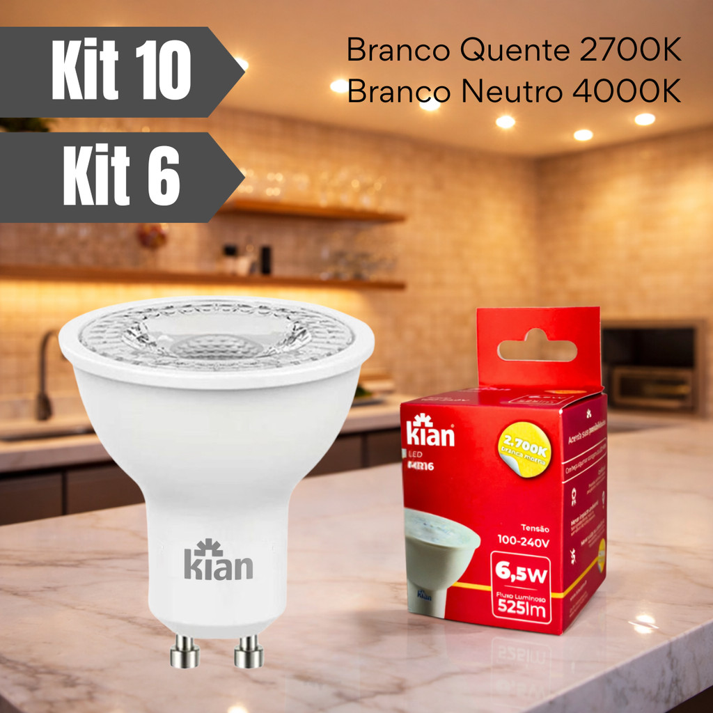 Kit Lampadas LED MR16 Dicroica GU10 Kian