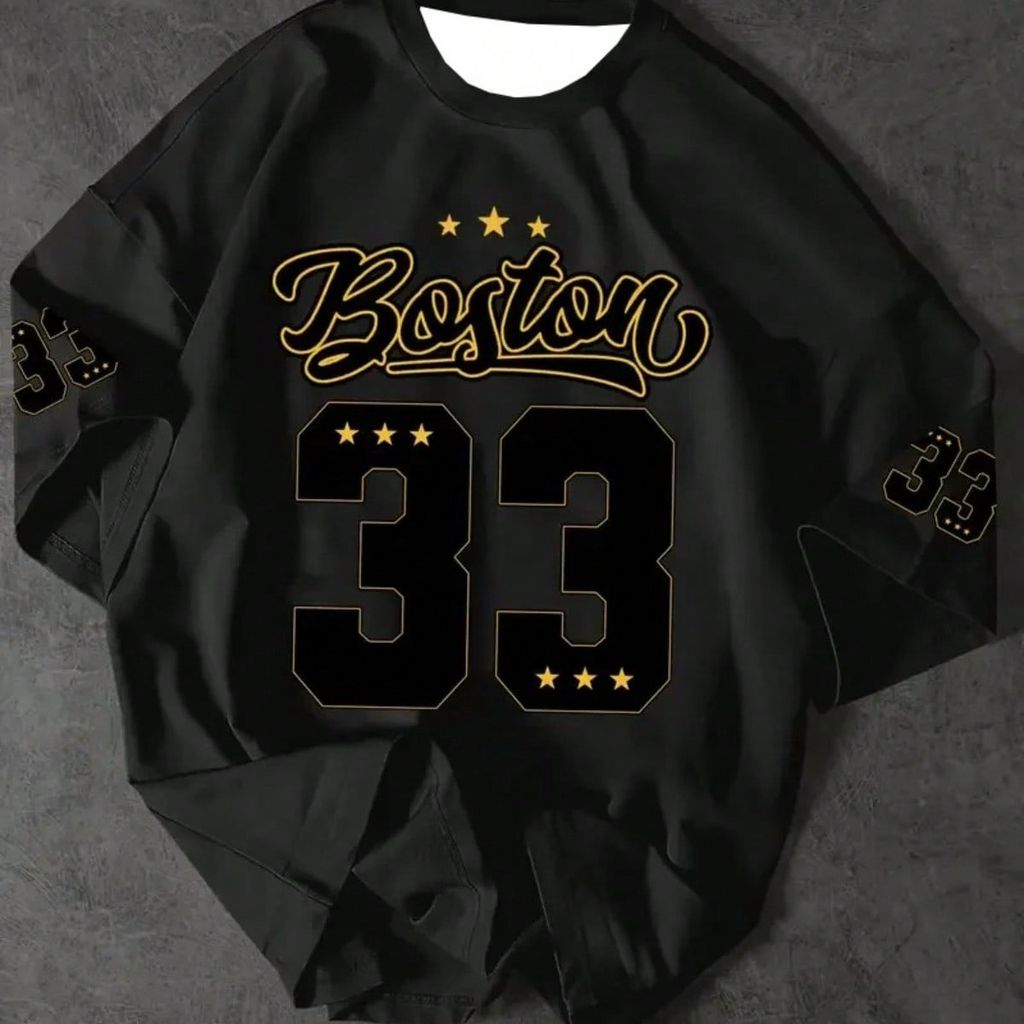 Tshirt Feminina Estilosa Estampada Boston 33 Lançamento Camiseta 100% Algodão Solta Oversized Plus Size Camiseta
