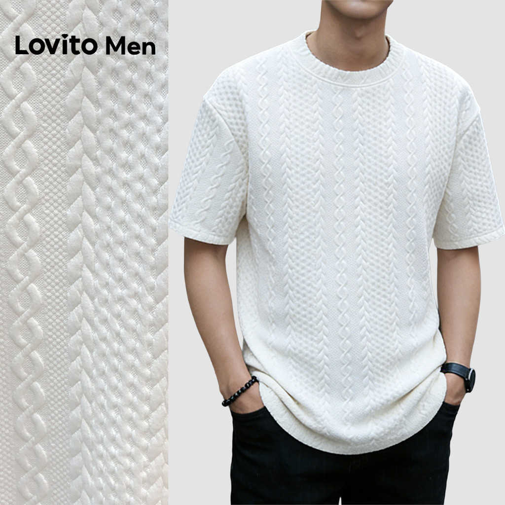 Lovito Men  Casual Tshirt Jacquard Primavera/verão Branca para Homens LNE131125