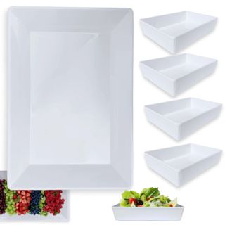 Kit Travessa 49 Cm Retangular Funda para Buffet + 4 Travessas Onduladas 25,3 Cm Melamina / Plástico em Oferta na Shopee