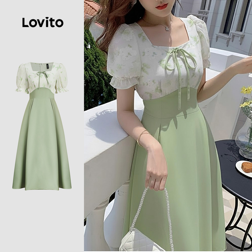 Lovito Vestido Casual Colorblock Primavera/verão para Mulheres LK2ED031 em Oferta na Shopee