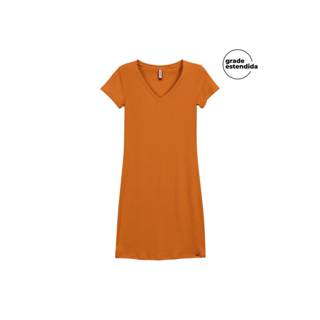 Vestido Feminino Básico Marialícia Mescla Laranja em Oferta na Shopee