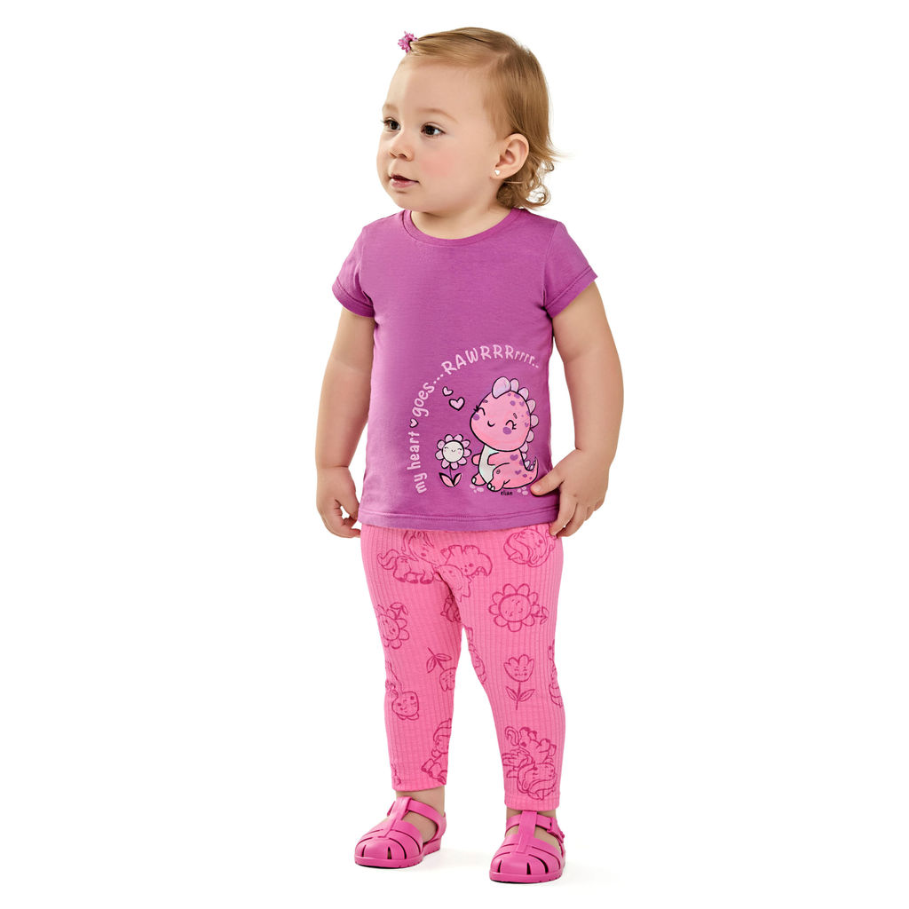 Conjunto Bebê Menina Dinossauro Elian Rosa