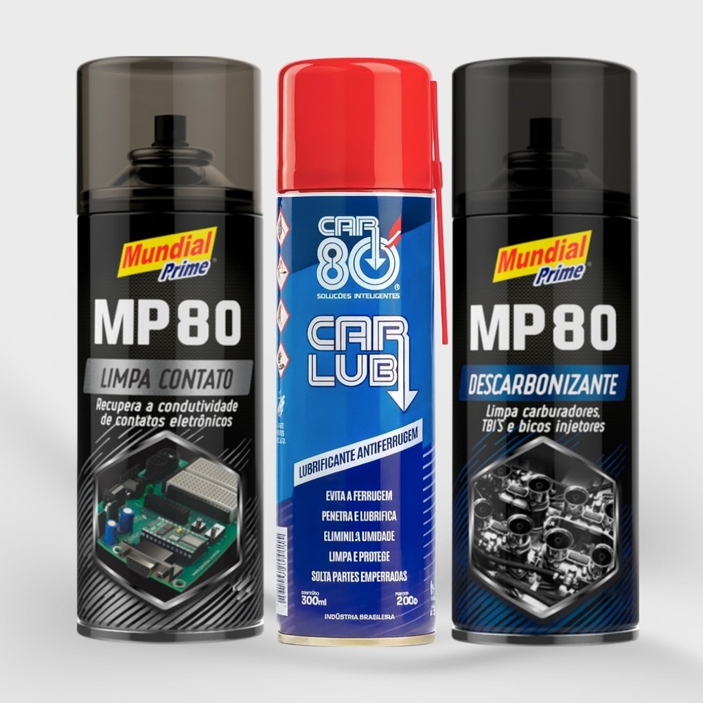 Kit Spray 3 em 1 Uso Profissional Descarbonizante e Limpa Contato + Lubrificante Desengripante (Anti Ferrugem)