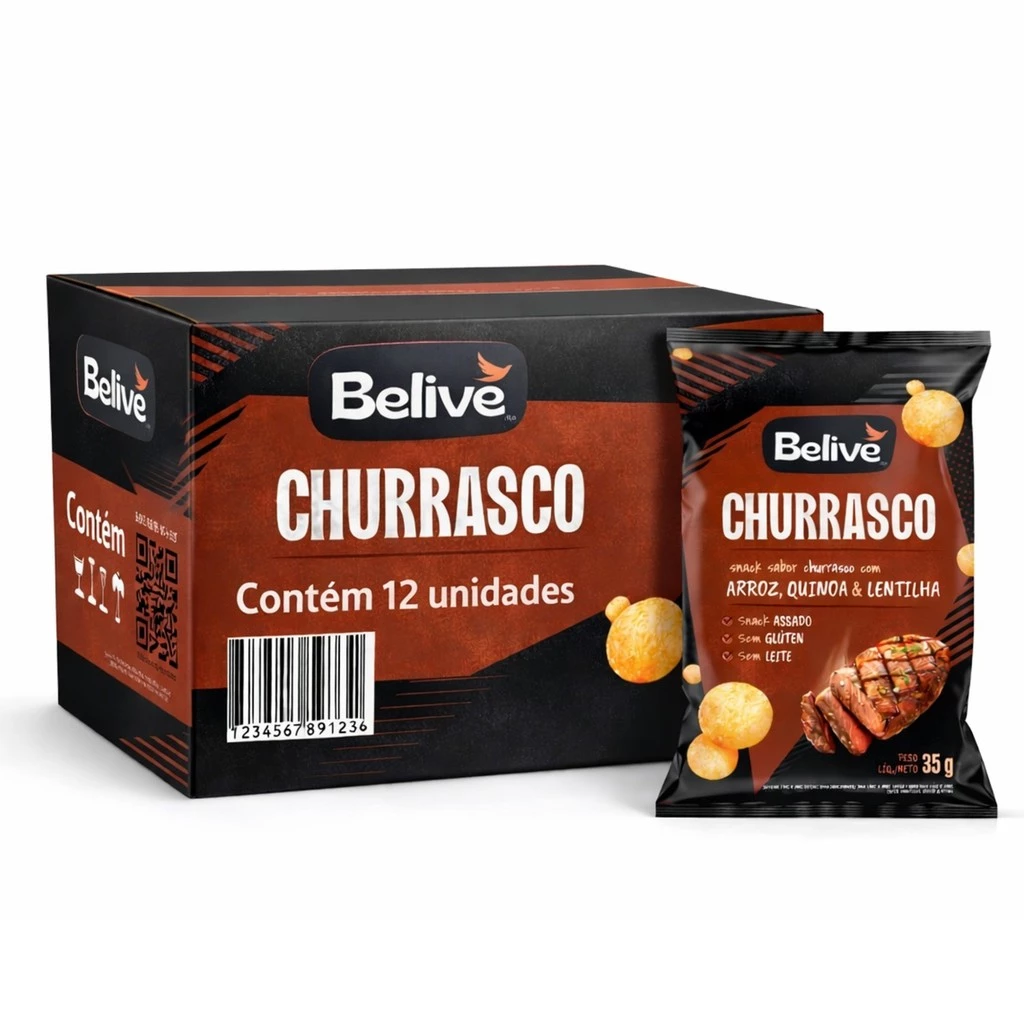 Kit 12 Snack Multigrãos Churrasco BELIVE s/ gluten 35g
